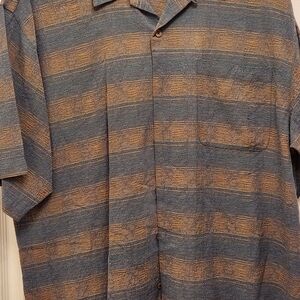 Tommy BAHAMA Blue and Tan Striped Button-Up Shirt Sz  XL